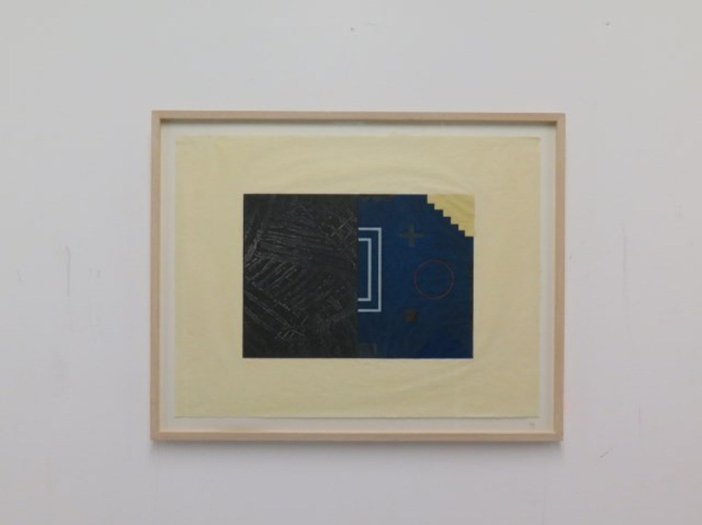 SHAPIRO, DAVID (b. 1944, American): Serigraph and etching on paper. Titled: "Burnham Wood Series II" in pencil lower right. Depicting a geometric abstract composition. Pencil signed lower middle David Shapiro and dated '81. Pencil numbe