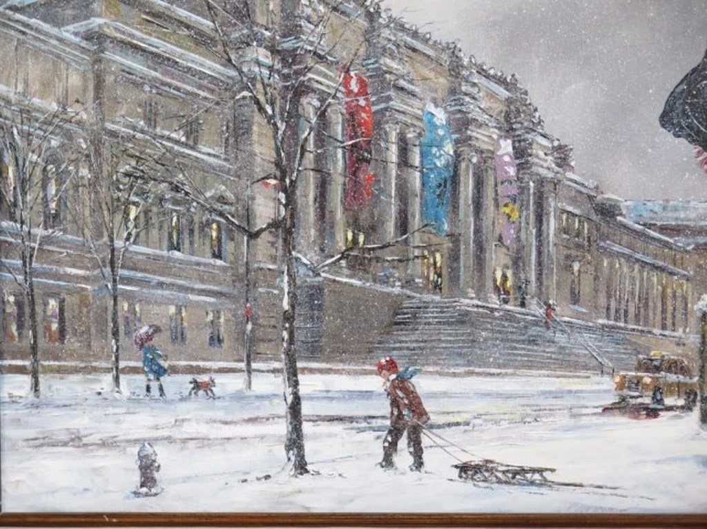 ROBERT LEBRON (b.1928, American) MET MUSEUM: Acrylic on canvas. Titled: "The Metropolitan Museum". Signed lower right Robert Lebron. Custom framed. Measures: 20" H x 24" W PROVENANCE: An extensive collection of artwork from a prominent northeast
