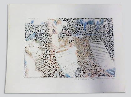 SEBASTIAAN BREMER (DUTCH, b, 1970): Untitled, 1998. Mixed Media. Signed, Inscribed and Dated in Pencil Lower Right. the abstract image in blue, black and brown, inscribed For CVF and Joel Beck 1998. 9 X 2 inches. Overall good stable con