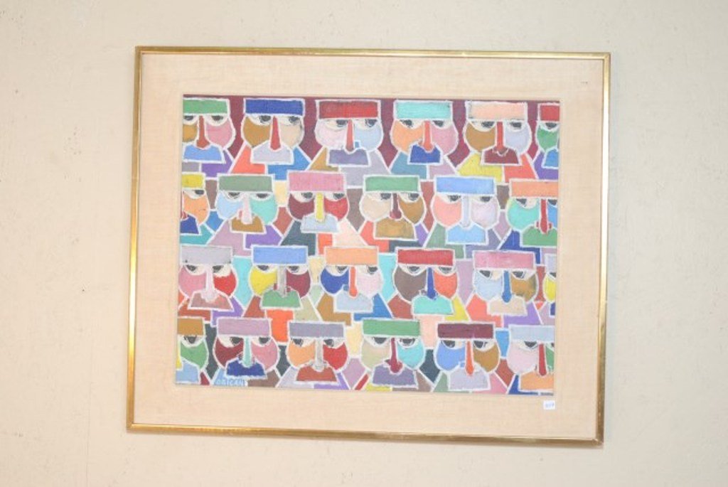 JOVAN OBICAN (1918 - 1926) OIL ON CANVAS: Faces signed lower left Obican Exposed art 20" H X 26 1/2" W Overall 27" H X 33" W