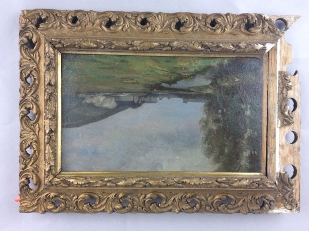 ANDRE DERAIN ATTRIBUTED TO OIL ON ARTIST BOARD: Extensive landscape mounted on gilt frame loses to frame. 8"H X 13 1/4"W