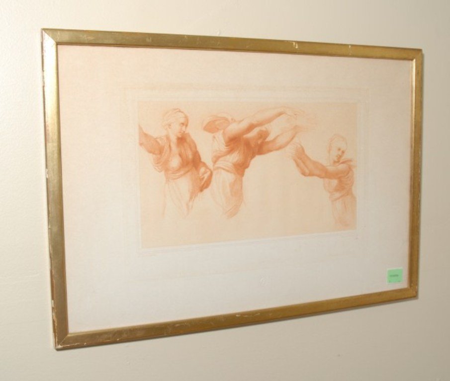 AFTER RAFFAELLO SANZIO DA URBINO (RAPHAEL):: Figural Study, engraving. Printed by Alphonse Leroy, 19th century. 7 3/4 x 13 7/8 inches.