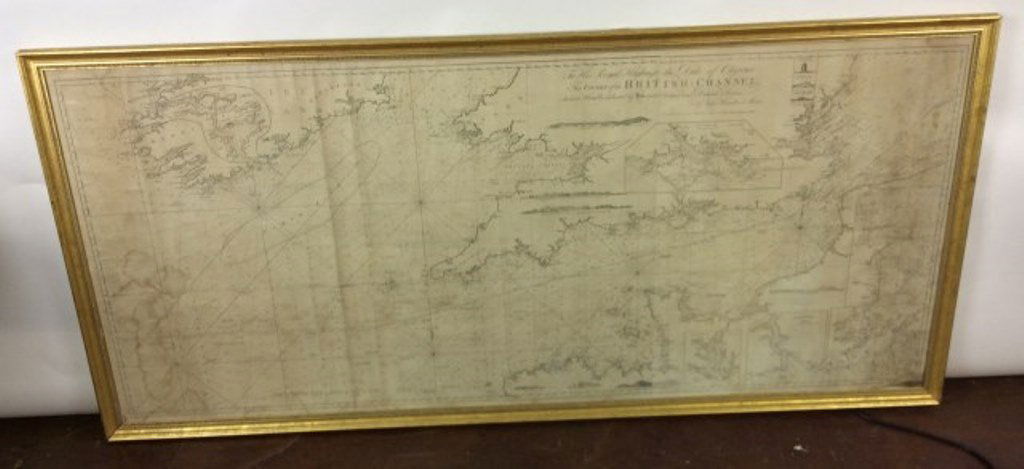 Chart of the British Channel John Moore 1791 Map: Large sea chart published June 27, 1791 by John Hamilton Moore. To his royal highness the Duke of Clarence Chart of the British Channel. Mounted on Canvas. Also, broadside advertising for Navigation S