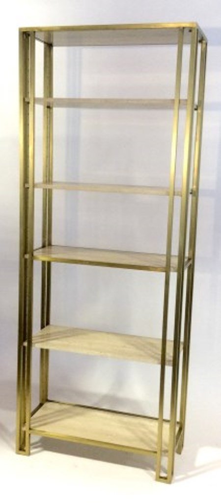 Billy Baldwin Etagere: Billy Baldwin brass etagere with adjustable marble shelves. 84"H X 33"W X 14"D 84"H X 33"W X 14"D