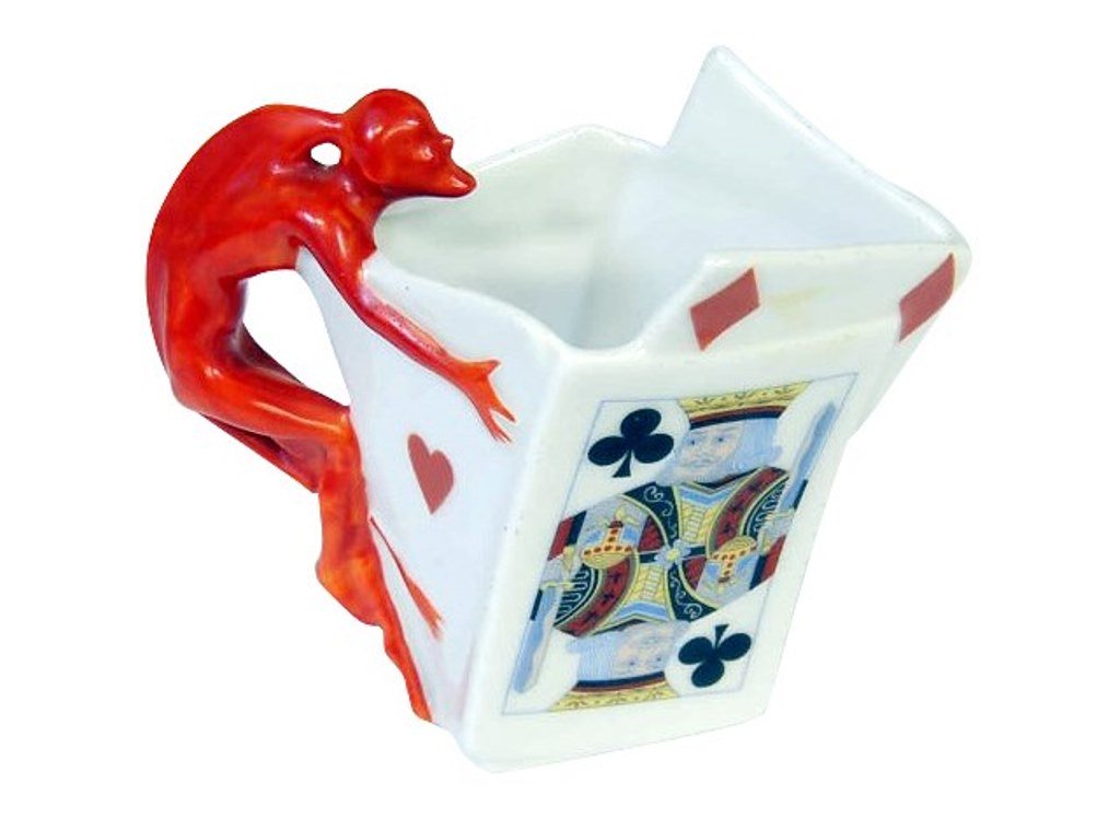 Royal Bayreuth Satan Card Pitcher: Royal Bayreuth Satan Card Pitcher. Green Mark and 99. 4" H 4"H