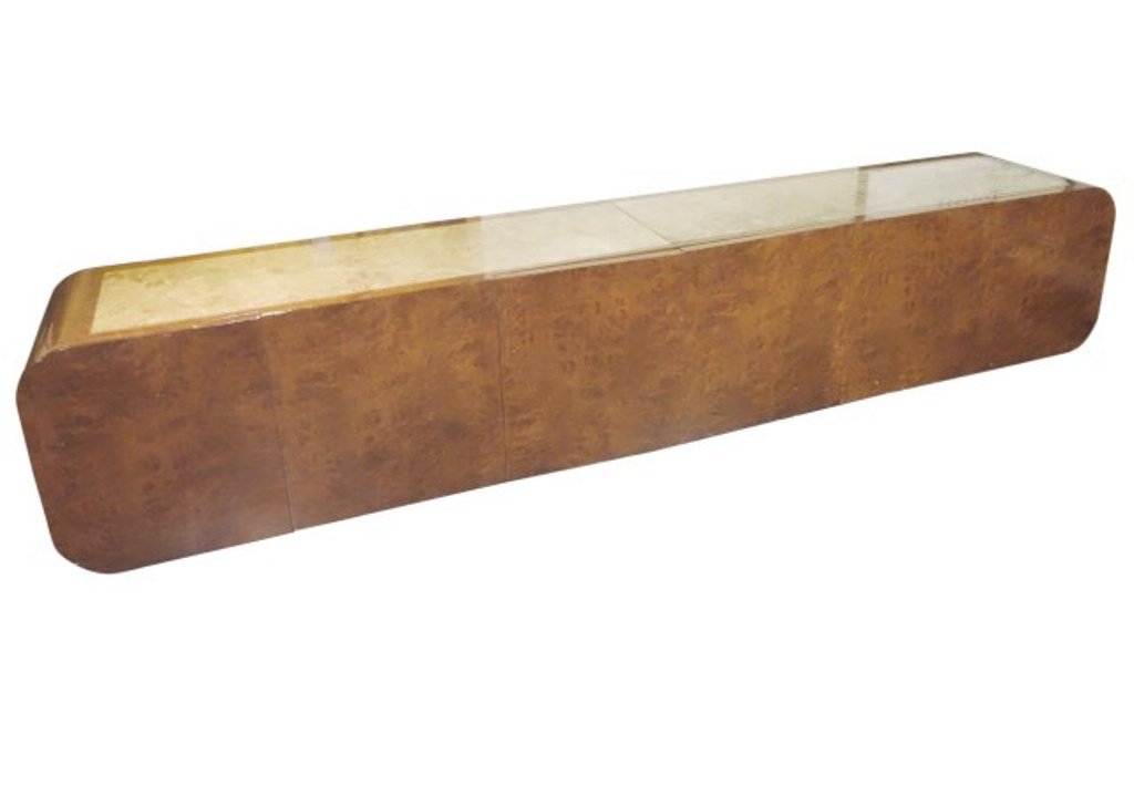 Modern Hanging Wall Cabinet w/ Marble Top: Burlwood. Fitted with six drawers. 22"H X 120"L X 20"W 22"H X 120"L X 20"W