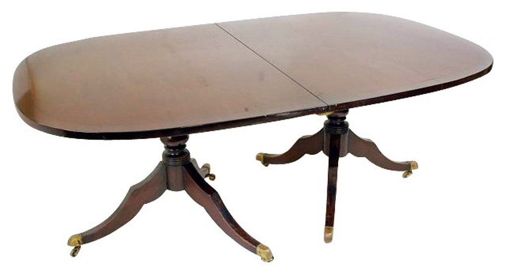 Dining Room Table W/ Three Leaves: Oval top with banded inlay on caster feet. 3 18"L leaves Some Losses. 29"H X 72"L X 40"D