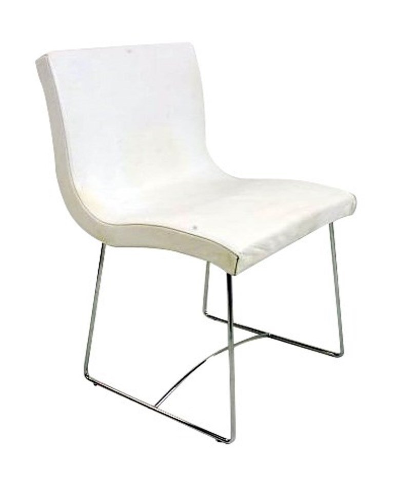 Ligne Roset French Chair: Contemporary. White leather on a nickel frame work.