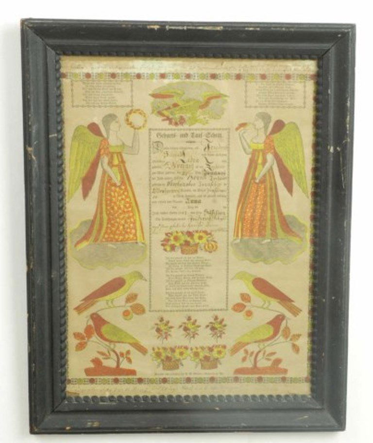 Pennsylvania Fraktur Birth Certificate Dated 1809: Published Harrisburg, PA Sight: 16"H X 12"W Overall: 20"H X 15 1/2"W