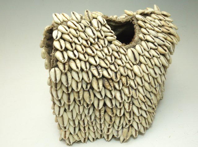 Yoruba Cowrie Shell Vest: Cloth statue vest with cowrie shells 9"H X 10"W