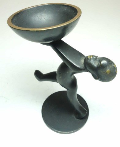 Vienna Bronze Statue Boy with Bowl: Made in Austria bronze child holding a bowl 3"H X 2 1/4" W X 1 1/2" Dia. bowl
