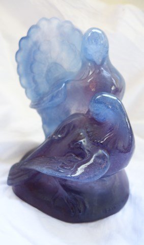 Daum Alexis Hinsberger Violet And Blue Doves: Doves by Alexis Hinsberger. 113/300. France Art Glass Violet & Blue Figurine Dove Birds 9 1/4"H X 8"W X 4 1/2"D