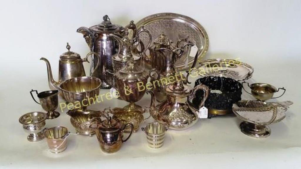 Large Lot Victorian Silver Plate Items: 20 pcs. Primarily consisting of tea pots, coffee pots and various serving pieces.