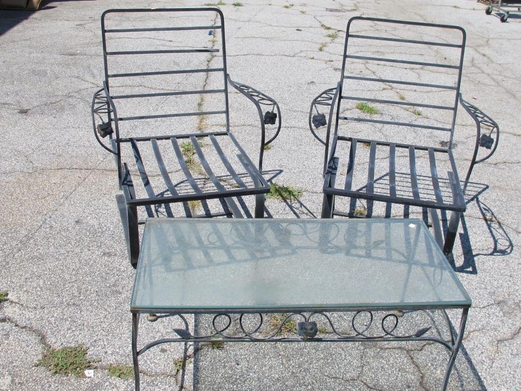 Pair Iron Patio Chairs & Glass Top Coffee Table (1 of 4)