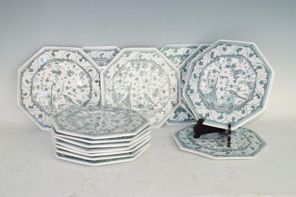 Set 14 Octagonal Green Porcelain Plates (1 of 7)