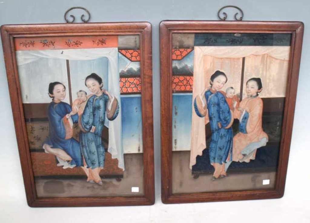 Pair Antique Chinese Reverse Paintings on Glass (1 of 10)