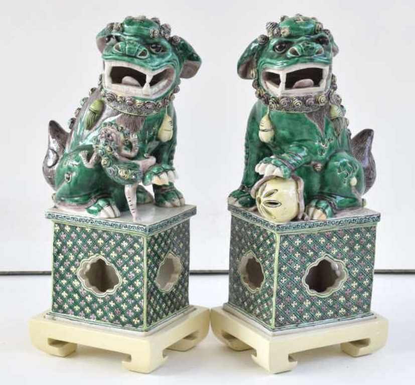 Pair Antique Chinese Porcelain Foo Dogs (1 of 10)