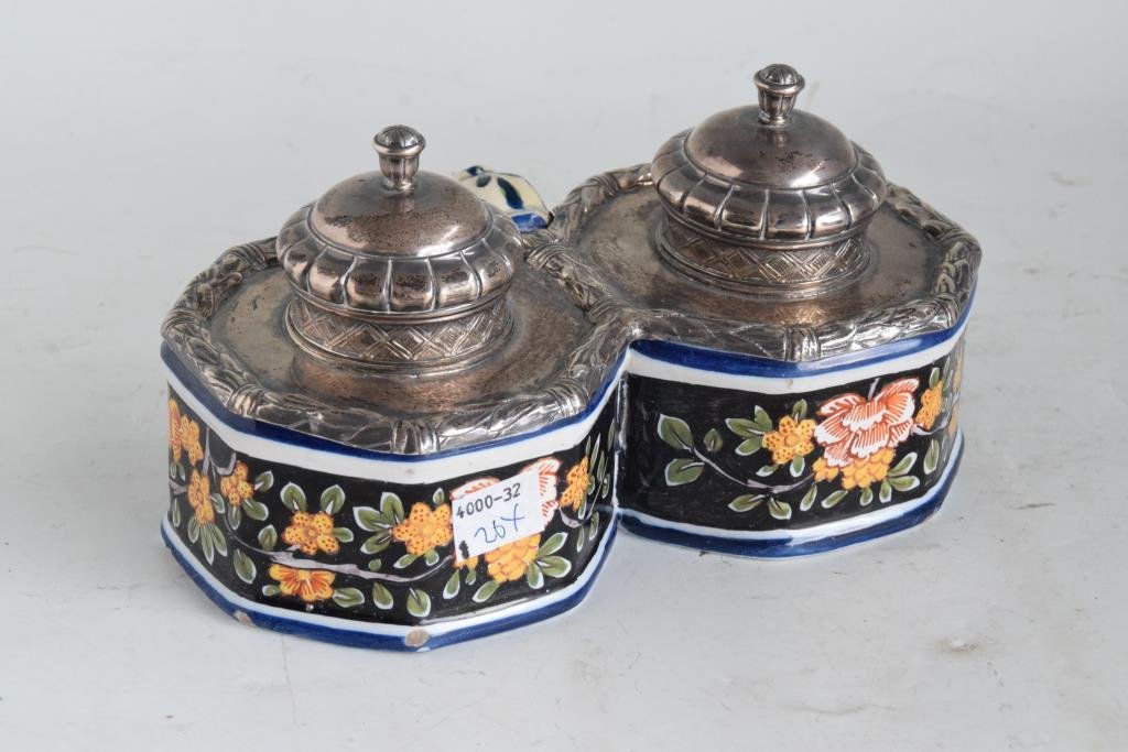 Sterling Silver Lidded Porcelain Inkwell (1 of 8)