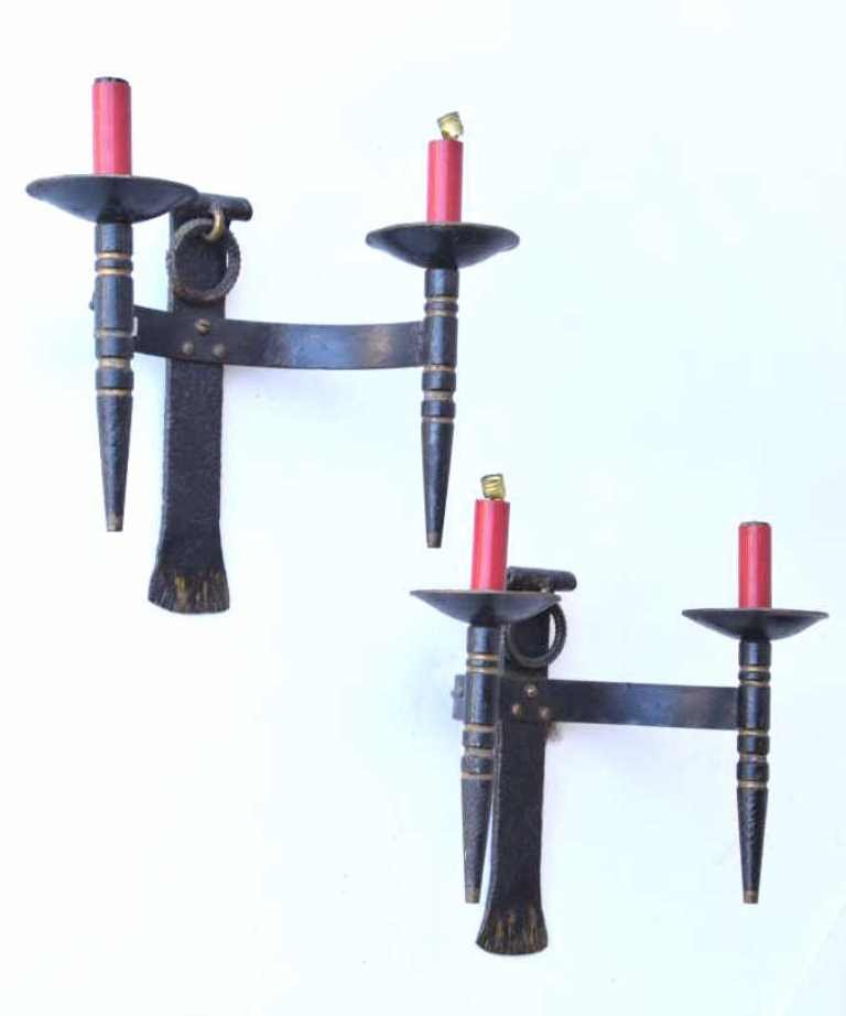 Pair Iron Two Light Wall Sconces (1 of 8)