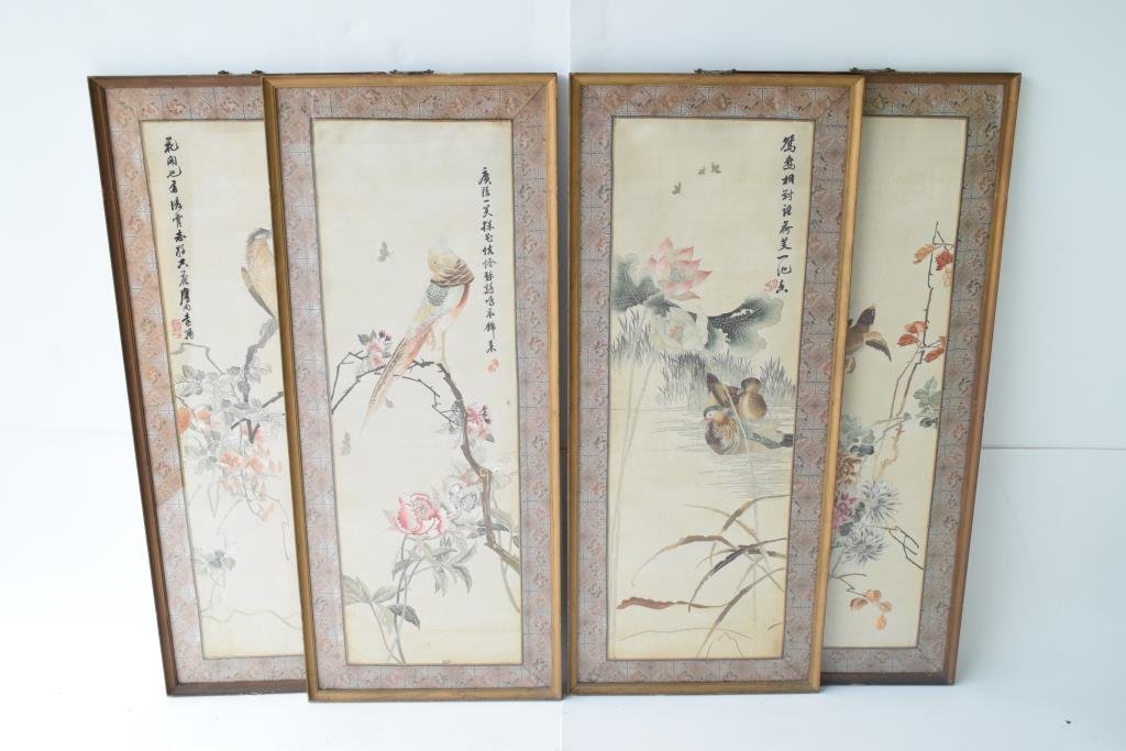 Four Chines Embroidered Silk Panels (1 of 10)
