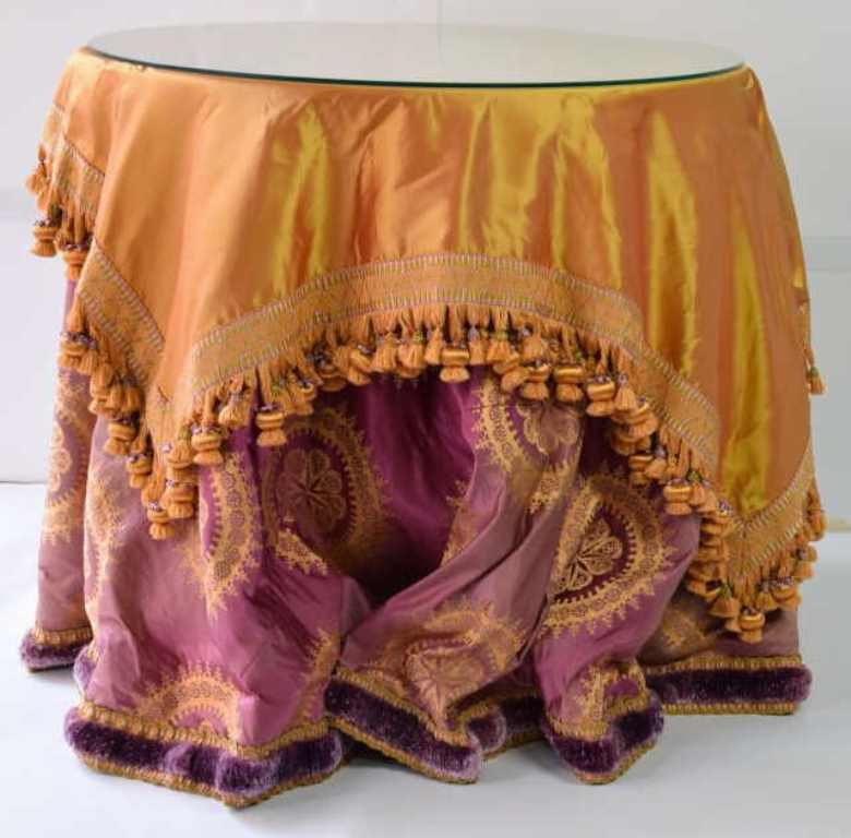 Glass Top Skirted Occasional Table (1 of 5)