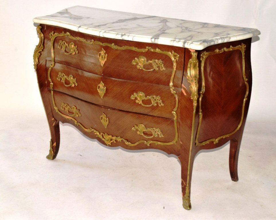 Marble Top Louis XV Style Bombe Chest of Drawers (1 of 10)