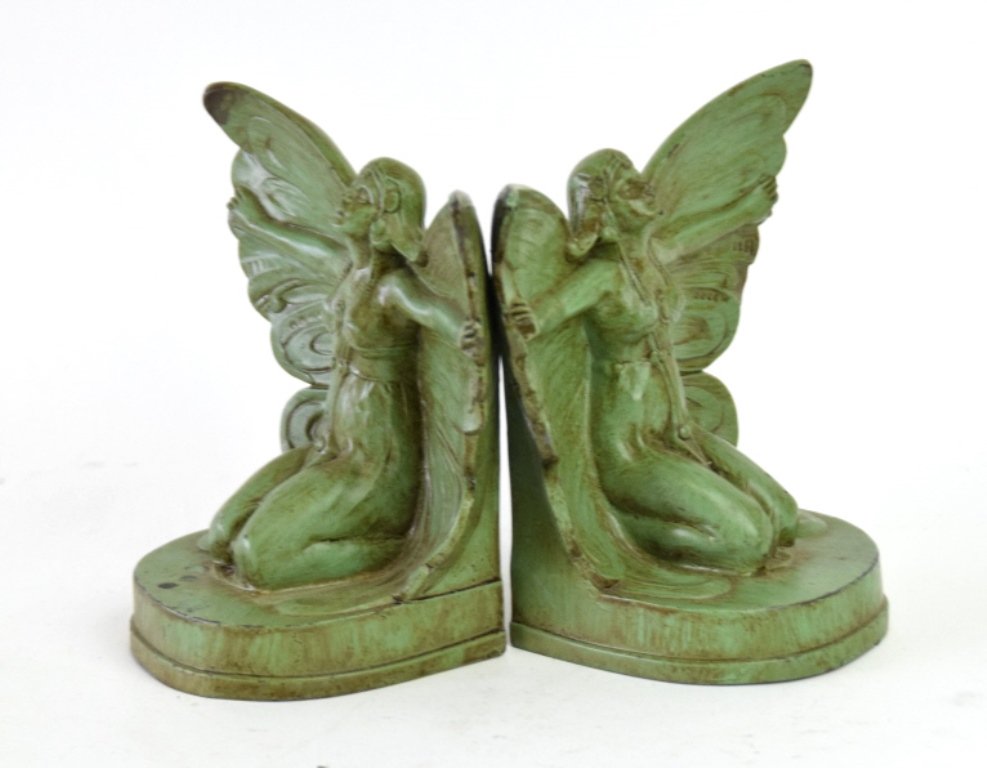 Pair Green Art Nouveau Bookends (1 of 10)