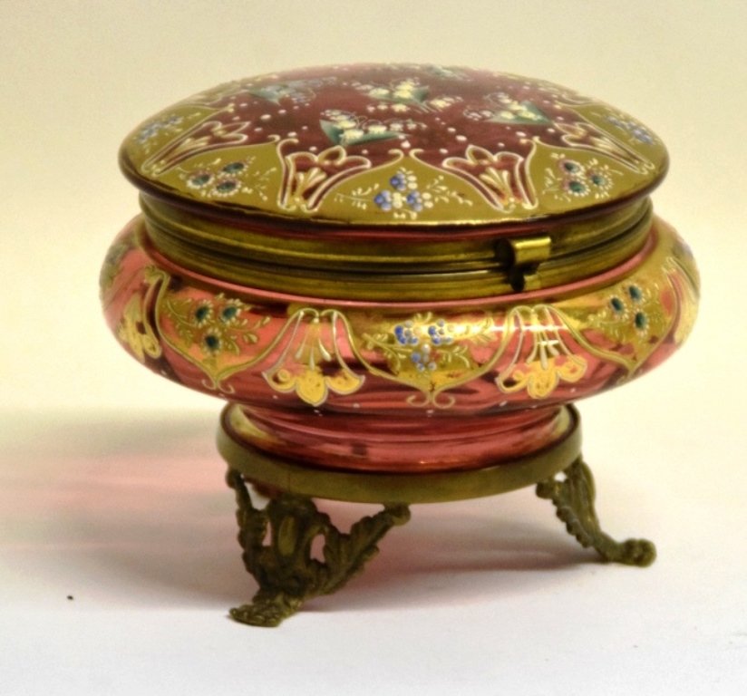 Moser Gilt, Enameled Cranberry Glass Powder Jar (1 of 7)