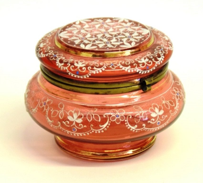 Moser Gilt, Enameled Cranberry Glass Powder Jar (1 of 7)