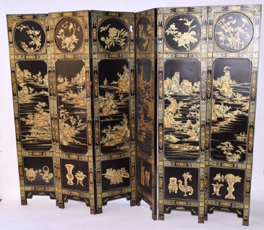 Six Black Lacquer Screen Panels (1 of 8)