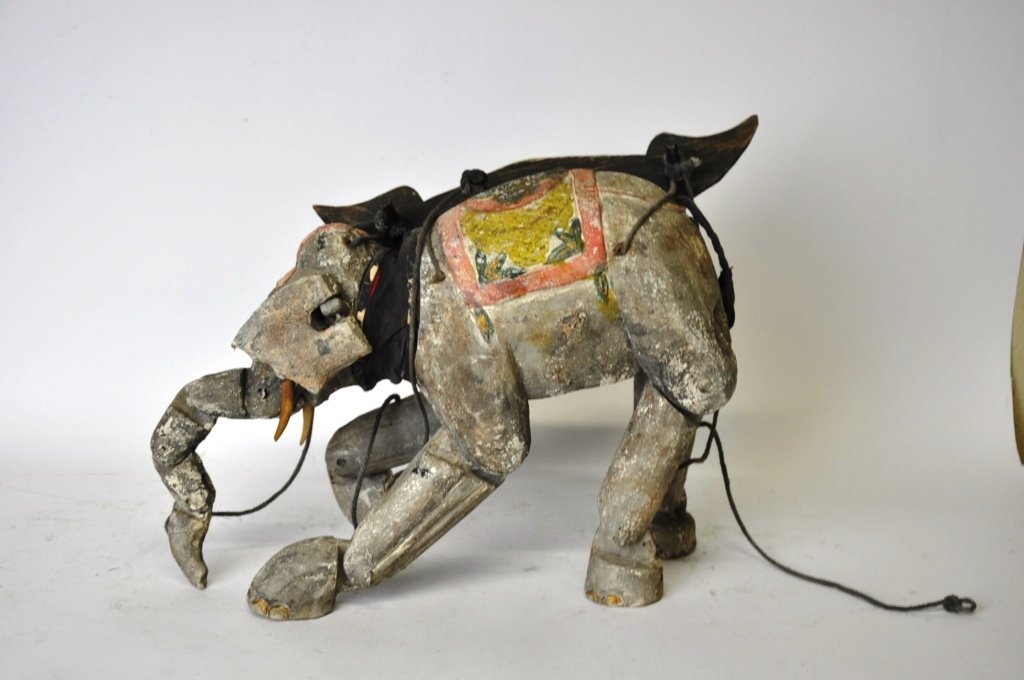 Chinese Painted Carved Elephant Marionette Puppet (1 of 7)