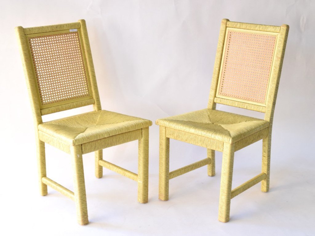 Pair Yellow Wicker Cane Back Chairs (1 of 7)