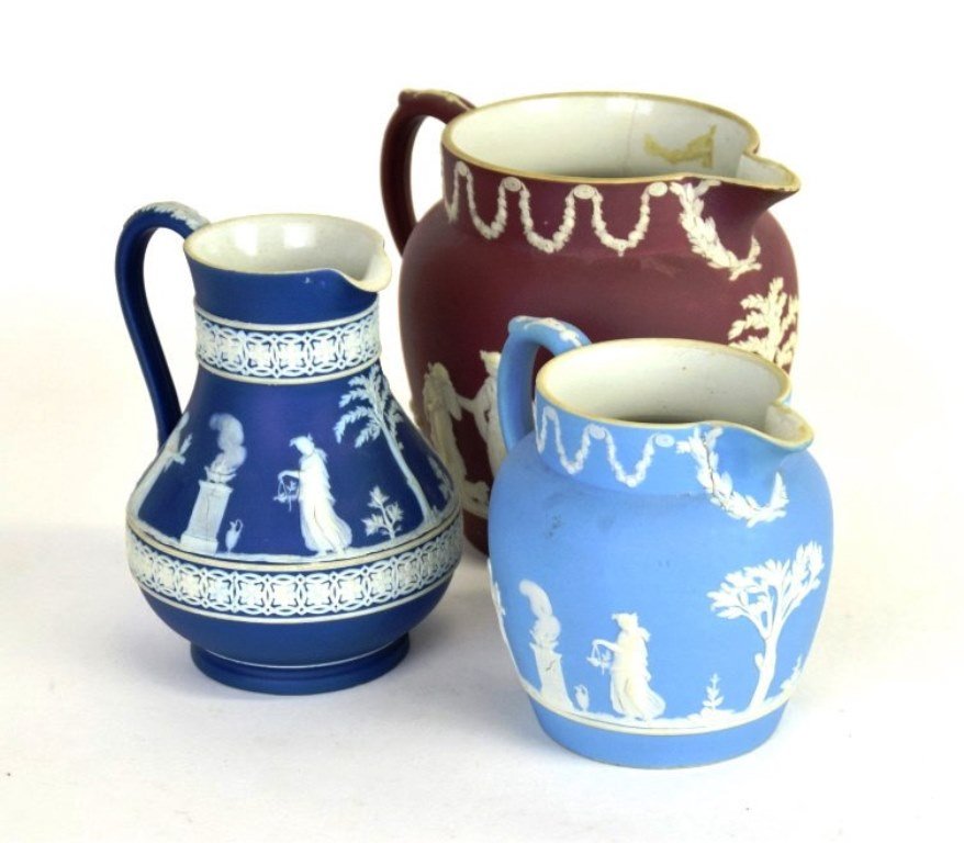 3 Wedgwood Jasper Ware Pitchers ca. 1900 (1 of 10)