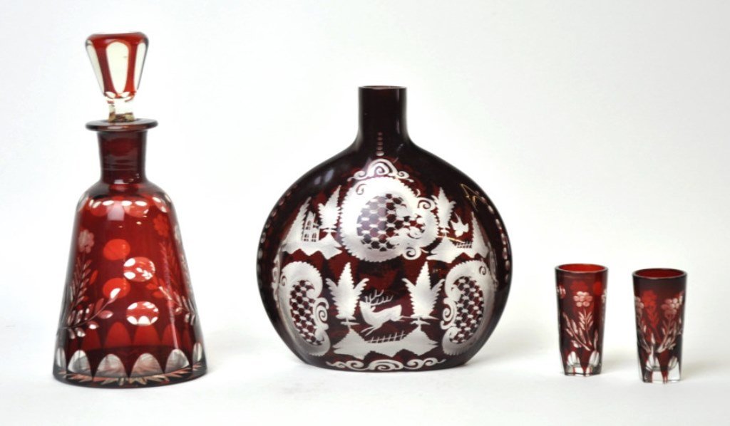 4 Pieces Ruby Bohemian Glass (1 of 10)