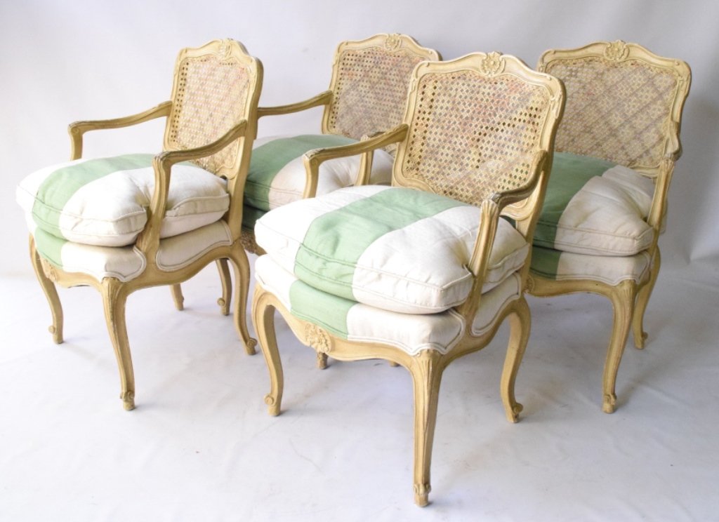 Set of 4 French Painted Cane Back Chairs (1 of 8)