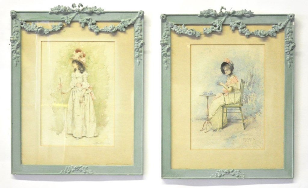 Pair Victorian Watercolors of Women (1 of 10)