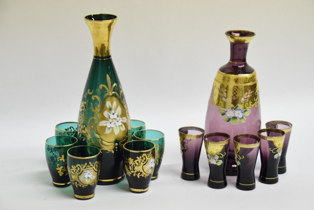 2 Sets Bohemian Glass Decanters & Cordial Glasses (1 of 4)