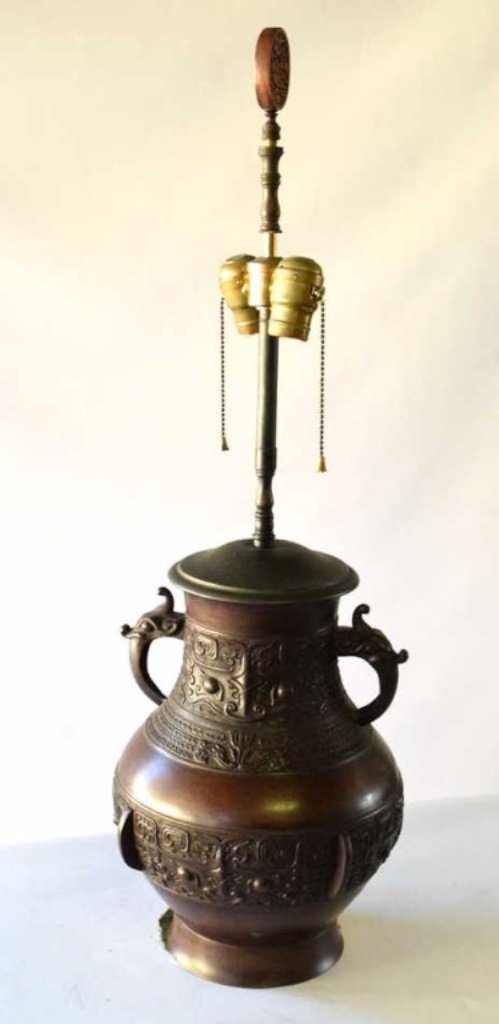 Chinese Bronze Vase Mounted as a Lamp (1 of 8)