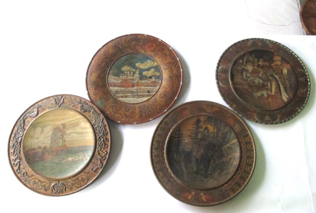 4 Russian Painted Wood Chargers (1 of 10)