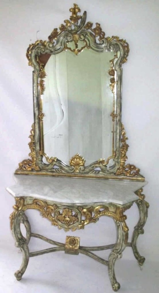 Louis XV Style Marble Top Console Table, Mirror (1 of 10)