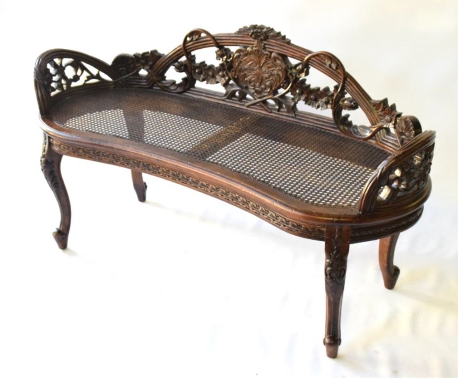 French Style Walnut Carved Bench (1 of 8)