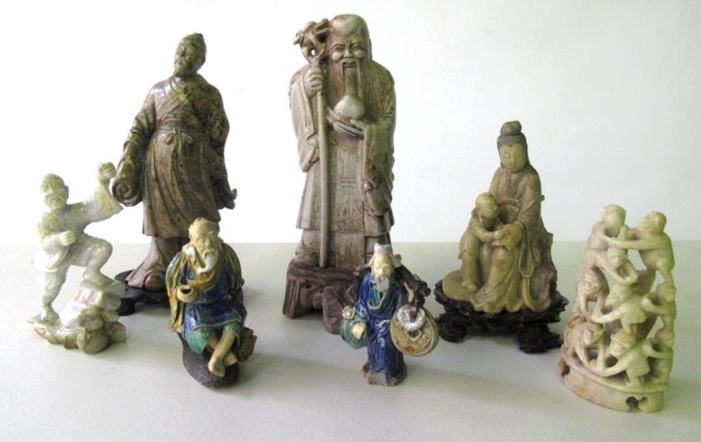 Group Seven Asian Carved Stone and Clay Figures (1 of 10)