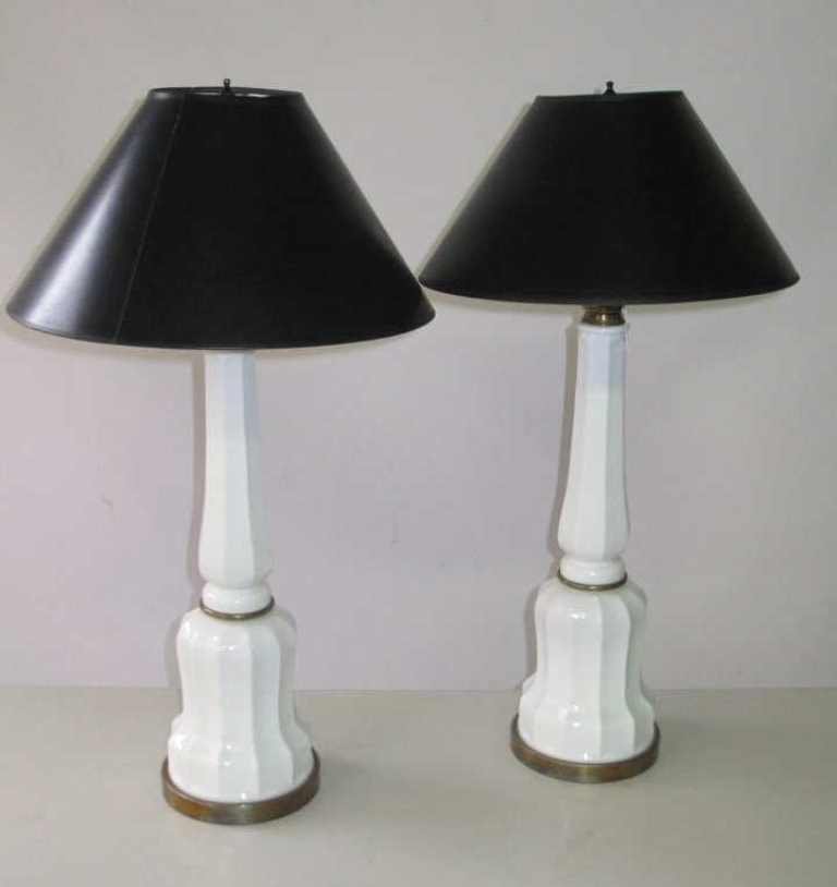 Pair Milk Glass Lamps with Brass Mounts (1 of 7)
