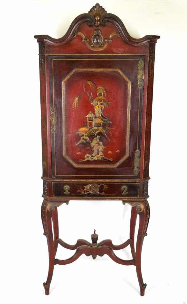 Red Painted Oriental Cabinet on Stand (1 of 10)