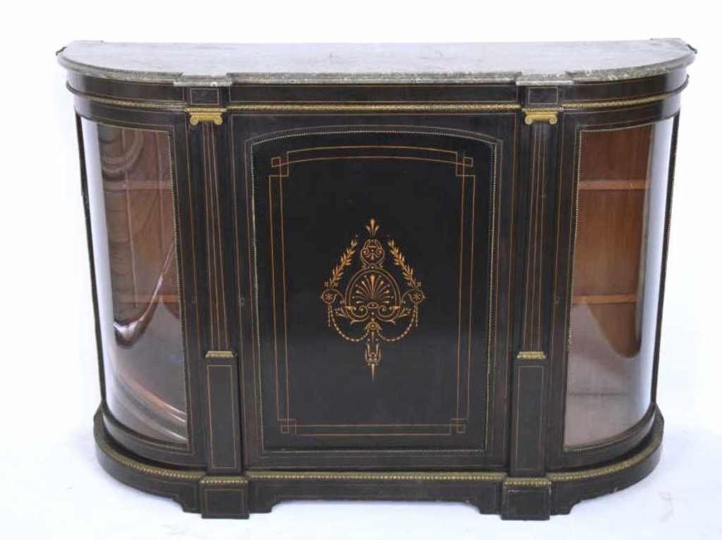 English Marble Top Inlaid Ebonized Credenza (1 of 9)