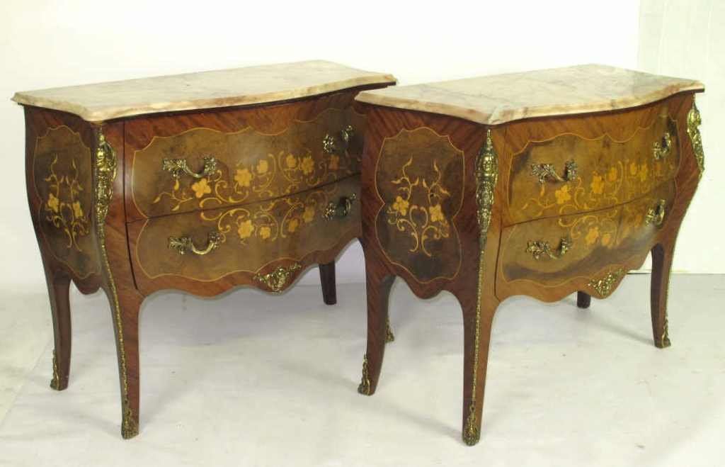 Pair Marble Top Bombe Inlay Chests (1 of 10)