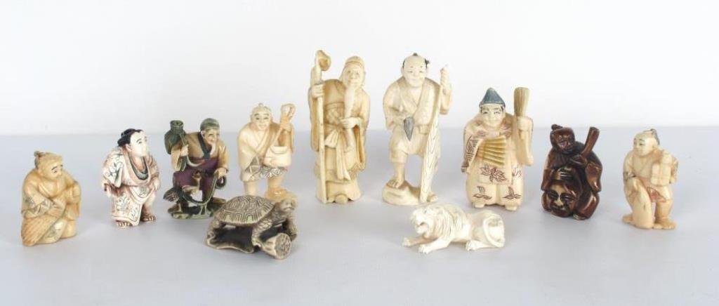 Group 11 Chinese Carved Ivory Netsuke Figurines (1 of 8)