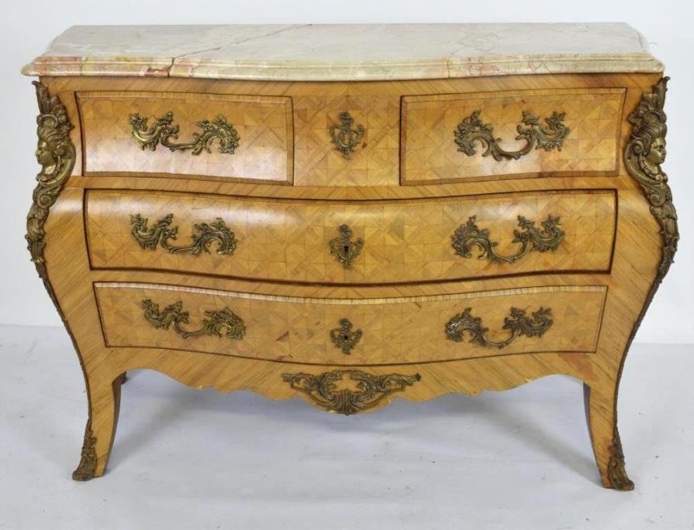 Large Marquetry Marble Top Bombe Chest (1 of 10)
