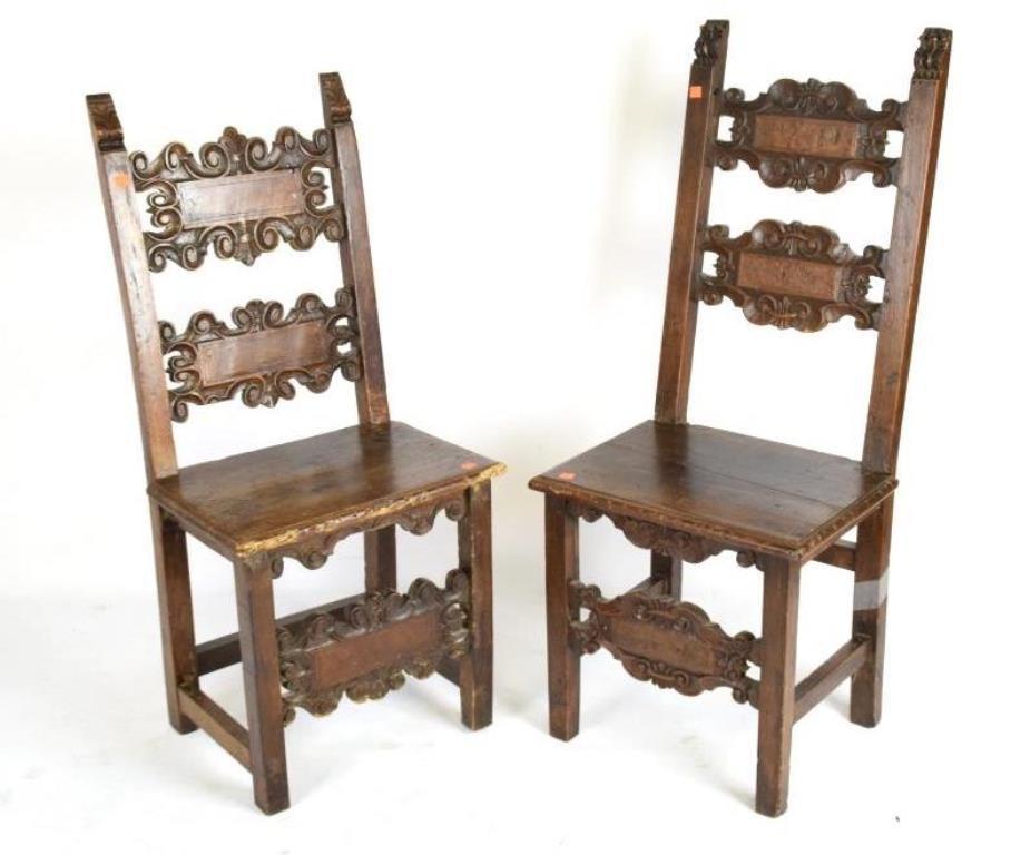 Pair Antique Carved Renaissance Style Chairs (1 of 10)