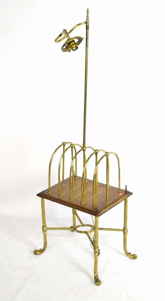 Brass, Mahogany Floor Lamp Magazine Stand (1 of 6)